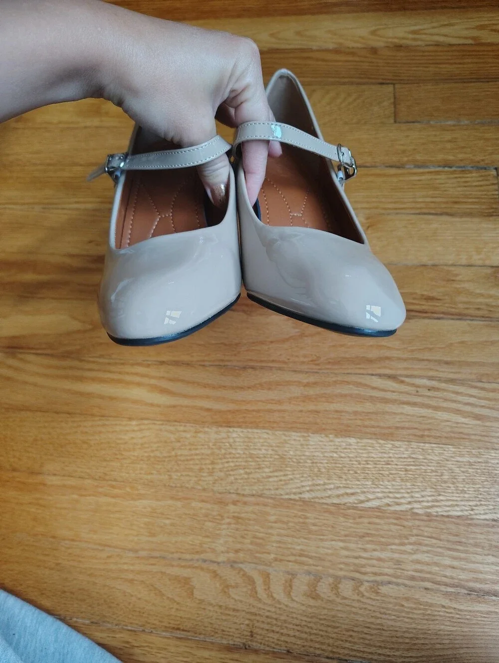 Comfortable Nude Patent Mary Jane Wedge Pumps - Size 39 (US 8.5)